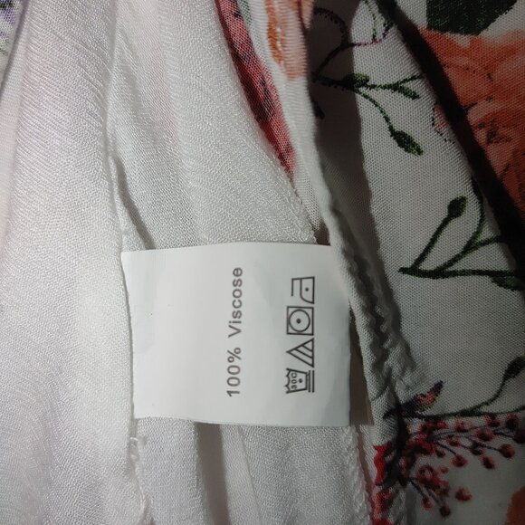 Large Bady Doll  Dress Crew Neck Wwhite Floral Ruffle Short Viscose Rayon - Picture 7 of 7